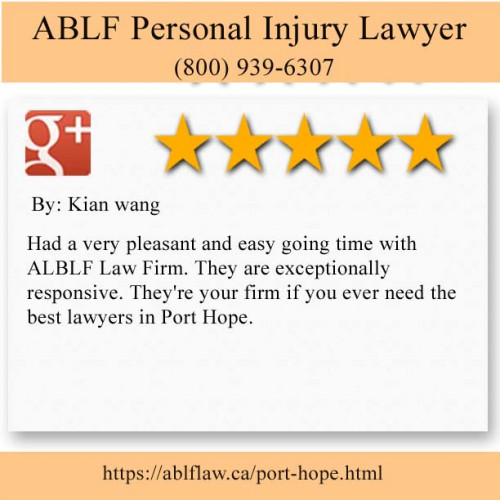 ABLF Personal Injury Lawyer
34 South St
Port Hope, Ontario L1A 1R8
(800) 939-6307

https://ablflaw.ca/port-hope.html