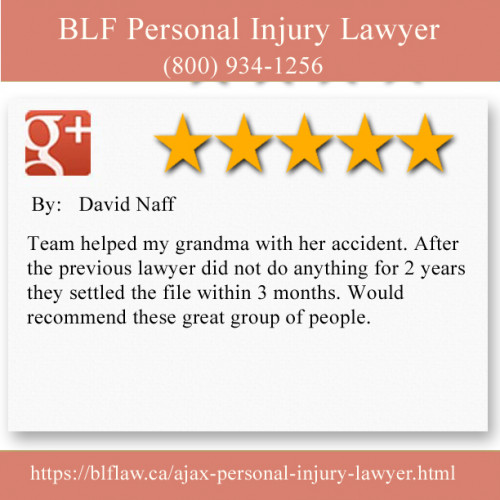 BLF Personal Injury Lawyer
700 Finley Avenue
Ajax, ON L1S 3Z2 
(800) 934-1256

https://blflaw.ca/ajax-personal-injury-lawyer.html