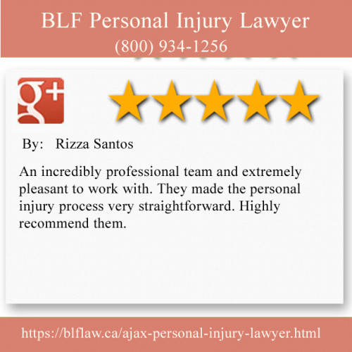 BLF Personal Injury Lawyer
700 Finley Avenue
Ajax, ON L1S 3Z2 
(800) 934-1256

https://blflaw.ca/ajax-personal-injury-lawyer.html