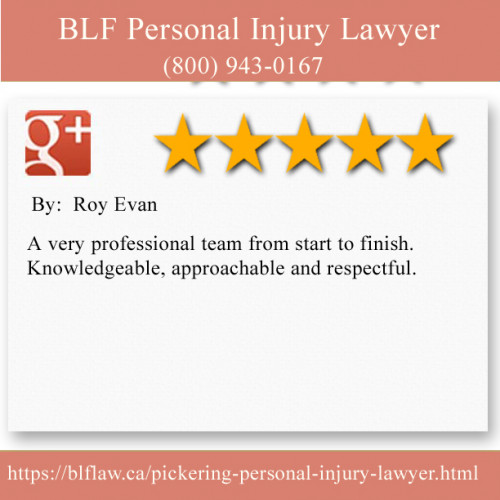 BLF Personal Injury Lawyer
1315 Pickering Pkwy
Pickering, ON L1V 7G5 
(800) 943-0167

https://blflaw.ca/pickering-personal-injury-lawyer.html