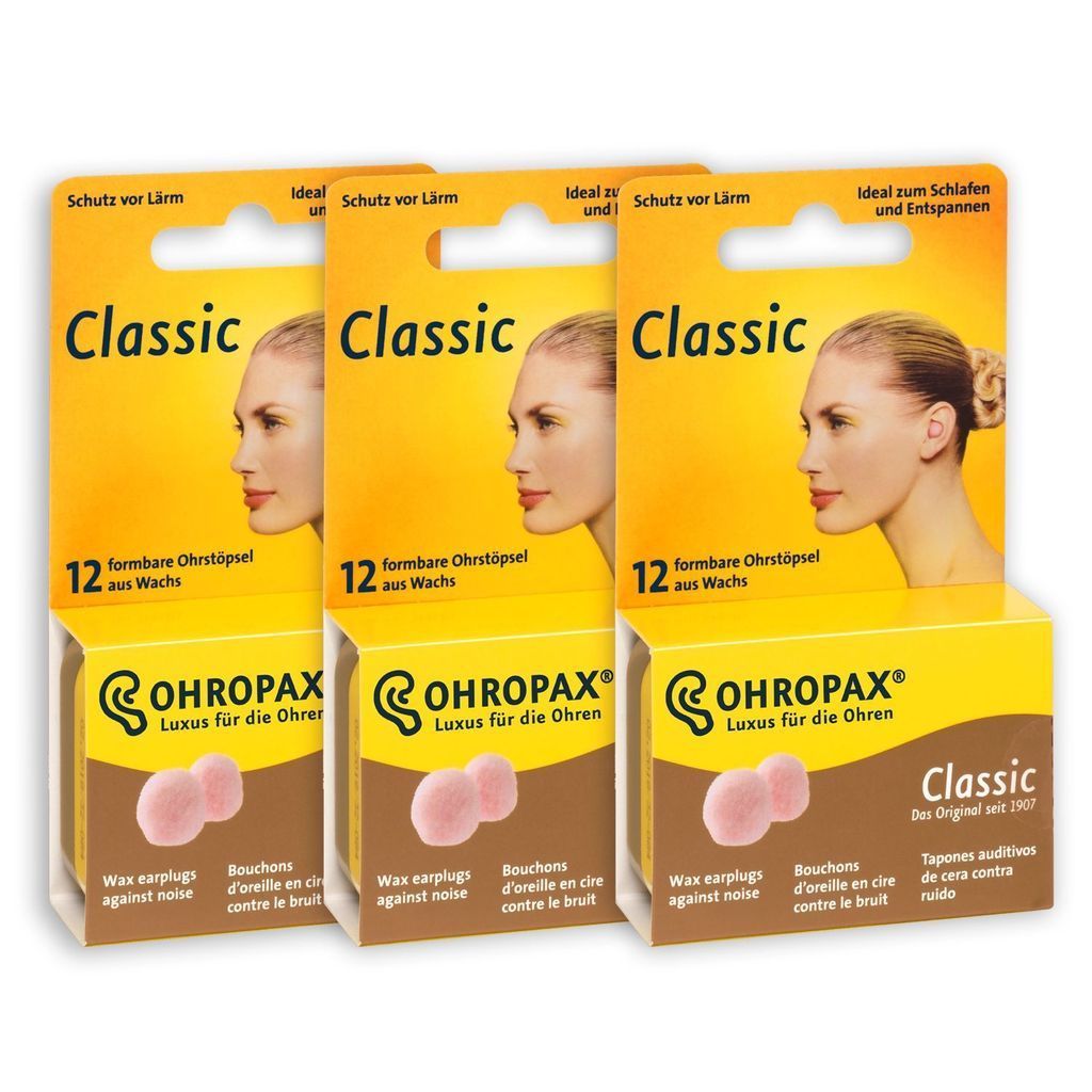 OHROPAX Classic Wax Ear Plugs for Sleep, Study MULTIBUY (3 pack, 36 Ear