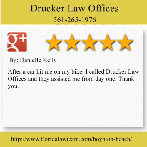 Drucker Law Offices
1325 S Congress Ave # 200
Boynton Beach, Florida 33425
(561) 265-1976

http://www.floridalawteam.com/boynton-beach/injury-lawyer/
