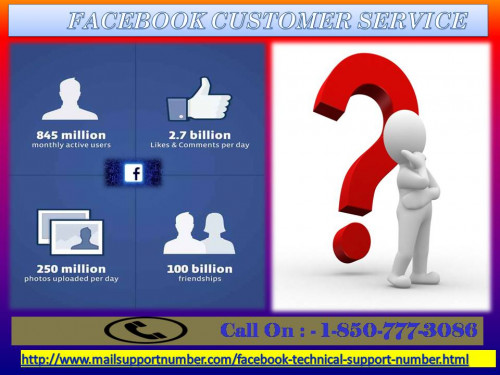 Get your issues fixed through Facebook Customer Service! Here, you will directly meet well trained and vast experienced technicians who will solve your queries without taking any time. You can make call to our professional through helpline number 1-850-777-3086 at any time without thinking a second. For more information:-http://www.mailsupportnumber.com/facebook-technical-support-number.html
