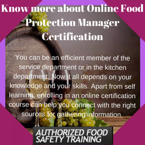 Get to know how internet can help you set up a high paying career. Did you know online food protection manager certification acts as your ticket? Read more.

For more details just visit our website : https://authorizedfoodsafetytraining.wordpress.com/2017/04/21/high-paying-career-with-online-food-protection-manager-certification/

Or call us at : 1-888-244-4554