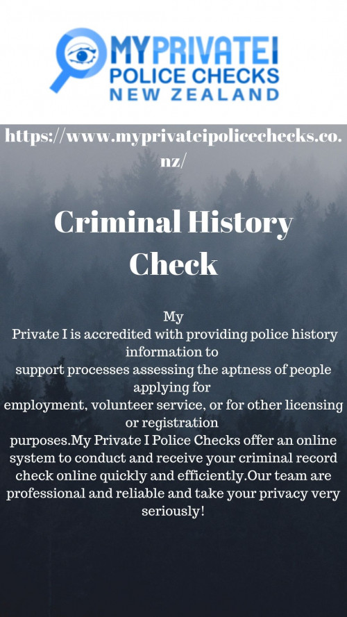 Visit My Private I Police Check and get best Private Police services including check employment New Zealand. For more details visit: https://www.myprivateipolicechecks.co.nz/
