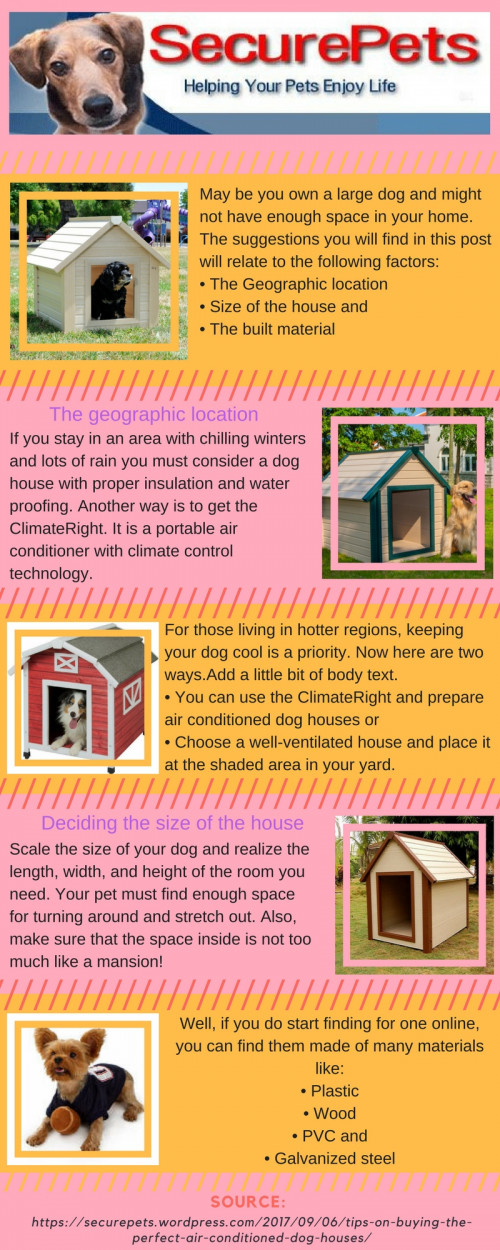 Find suggestions and tips for selecting air conditioned dog houses. Know what factors play a significant role while opting to make a purchase.

Just visit our website today : https://securepets.wordpress.com/2017/09/06/tips-on-buying-the-perfect-air-conditioned-dog-houses/

Or just dial : 888-538-7521.