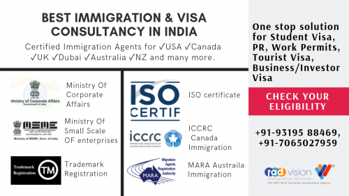 Looking for a trusted immigration consultancy to immigrate in your dream country? Radvision World is a certified and multiple award-winning visa consultant for the USA, Canada, UK, Dubai, Australia, New Zealand and many more. Get one-stop solution for Student Visa, PR, Work Permits, Tourist Visa,  and Business/Investor Visa. Choose your visa type and fly overseas to live, work, visit, and study. Find more on https://www.radvisionworld.com. Call us now for detail discussion +91-93195 88469, +91-7065027959